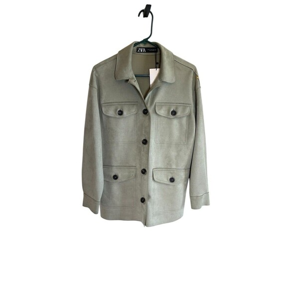 NWT Zara Women Ladies Faux Suede  Jacket Lightweight Coat Pockets Oversized XS - Picture 1 of 11